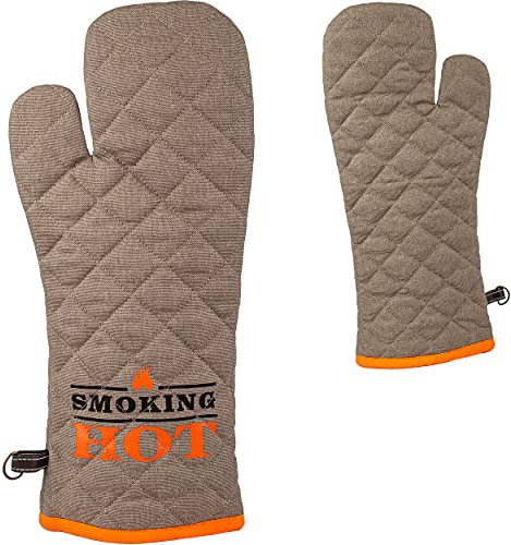 Topfhandschuh/Ofenhandschuh Design frei wählbar - bis 250 °C hitzebeständig extra lang - 43 cm - Grillhandschuh - Retro - grau - 100% Baumwolle - mit e..