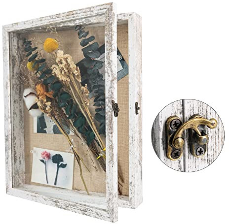 GraduatePro Cadre Photo 28x35 3D Profond Blanc Fabriqué à la Main avec Verre Cadre Boîte en Bois Ombragé Pour Médailles, Billets