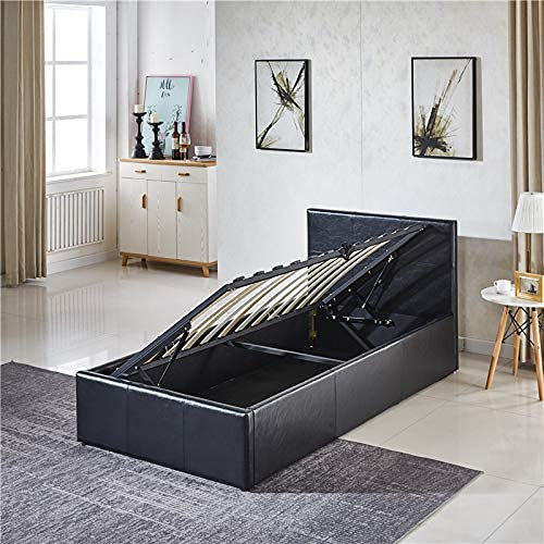 KOSY KOALA Black 3ft single Side Lift Ottoman Storage gas lift up Bed frame (Black)