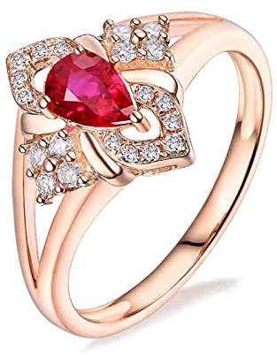 ANAZOZ 18K Rosegold Damen Ring 750, Rosegold 0.443 Karat Rubin 0.19 Karat Diamant Trauring Damen Solitärring Größe 63 (20.1) AN3620 Echtschmuck