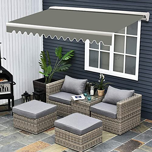 Green Bay 3.95x3M Half Cassette Manual Garden Cassette Awning Patio Sun Shade Sail Canopy Grey