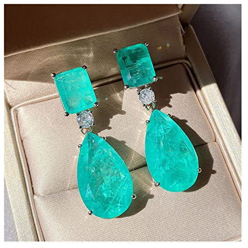 djkyu 925 Sterling Silber Paraiba Tourmalin Smaragd Edelstein Große Drop Ohrringe for Frauen Cocktail Party Fine Jewelry Giift (Gem Color : Blue)