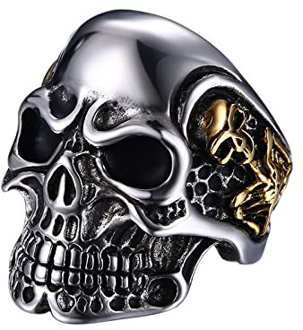 OIDEA Herrn/Damen Ringe Schwarz mit Skull-Persönlichkeit aus hochwertige Edelstahl Totenkopf Gotik Punk Rock Stil 70 (22.3)