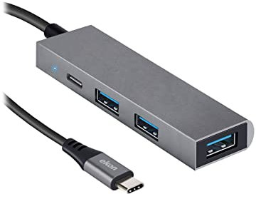 Ekon HUB multipuerto 3 Puertos USB-A 3.0, 1 Puerto USB-C 2.0, de Metal, Cable USB-C, para PC, portátil, ratón, Cables de Carga, teclados, memorias USB