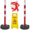 AUA SIGNALETIQUE -Kit 2 POTEAUX PVC Ø 63 mm sur Socle Lesté Classe 2 + Chaîne de signalisation 2 m – Rouge/Blanc + Chevalet Nettoyage en Cours (Kit Balisage Nettoyage en Cours)
