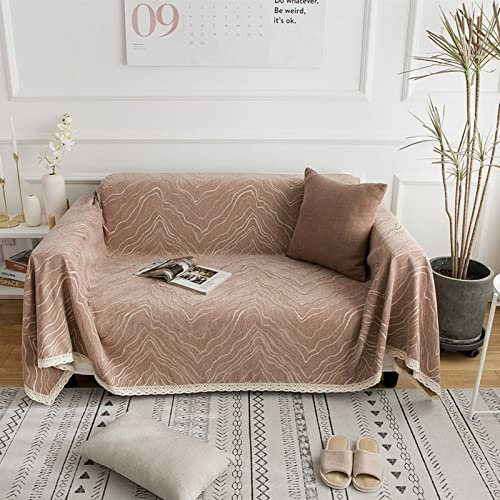 Homxi Überwurf Sofa 3 Sitzer,Sofabezüge Einfarbig mit Linien Sofahusse Chenille Sofa Handtuch Braun Couch Überzug 180x360CM