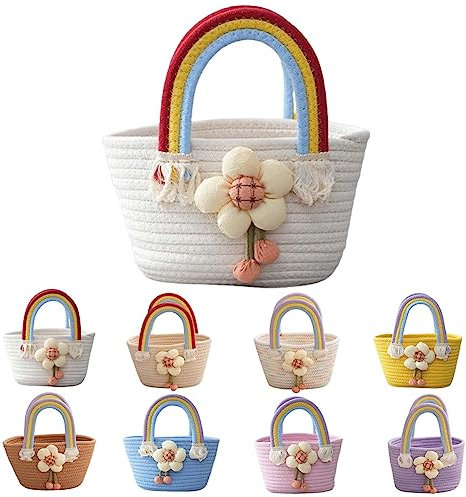 Stroh Geldbörse Strand gewebte Tragetasche für Frauen Baumwolle Stroh Korb Clutch Handtasche für Sommer Strand Reisen, Weiss/opulenter Garten