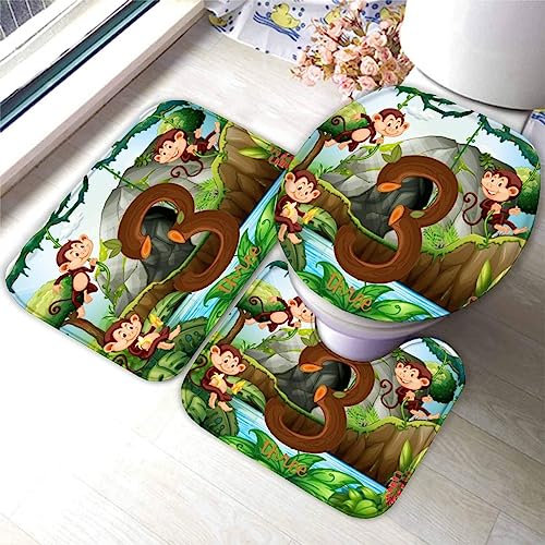 Badematten Set 3D 40x60 AFFE Badezimmerteppich-Set absorbierend 3-teiliges maschinenwaschbare weich badteppich schnell trocknend Cartoon Tier Niedlich Badvorleger mit wc deckelbezug