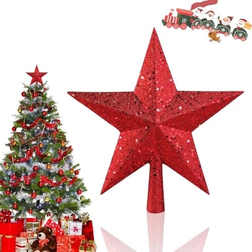 SPERMUOY Stella per Albero di Natale 20 cm - Puntale Brillante Rosa per Decorazione Natalizia