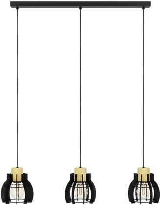 EGLO Pendellampe Stillington 1, 3-flammige Pendelleuchte über Esstisch, FSC100HB, Hängeleuchte im Industrial Stil, Metall in Schwarz, Hängelampe mit E27 Fassung, L 88 cm