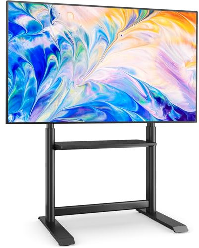 TVON Universal TV Stand - Height Adjustable Tall Floor Stand with Shelf for 60-86 Inch LED LCD TVs, Max. VESA 800x600 mm, up to 86 kg, Black