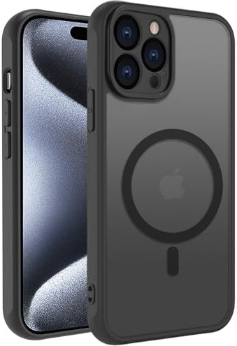 GROZHJAL Schutzhülle für iPhone 15 Pro, kompatibel mit MagSafe, durchscheinend, matt, dünn, stoßfest, Anti-Fingerabdruck, Schwarz