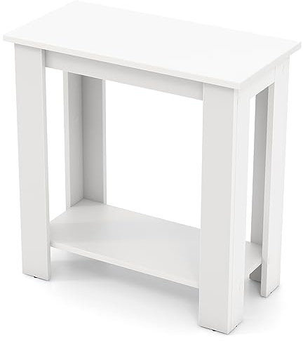 COSTWAY 2-Tier Sofa Side Table, Modern Slim Nightstand with Storage Shelf, Compact Rectangular Wooden Bedside End Table for Small Spaces, Living Room and Bedroom (White)