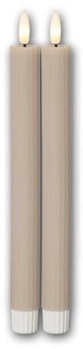 world-trading-net - 4er Set LED Stabkerzen STRIPE, Höhe 25cm, Durchmesser 2,1cm, Farbe beige, Batteriebetrieb, Timer