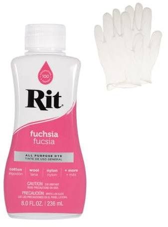 Rit Dye - Tinte líquido para tela, para manualidades, ropa y decoración, botella de 8 onzas, fucsia (guantes incluidos)