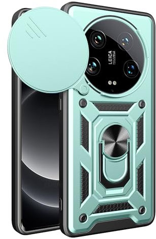 ESTH® Hülle für Xiaomi 14 Ultra mit Slide Camera Cover [Kameraschutz] [Ring Ständer] [Case Kompatibel Mit Magnetischer Autohalterung] Stoßfeste Handyhülle, Grün