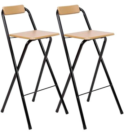 THE SECRET HOME - Pack de 2 Taburetes Plegables con Respaldo - Sillas Plegable de Metal y Madera - Decoración para el Hogar - Ideales para Cocina (Alto. 99 cm x Largo. 49 cm - Madera Natural)