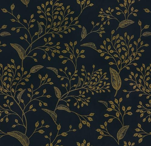 CiCiwind Self Adhesive Wallpaper Floral Leaf Contact Paper 44×300cm Blue Gold Wallpaper Waterproof Peel and Stick Wallpaper Removable Sticky Back Plastic Kitchen Wall Furniture Vinyl Wrap