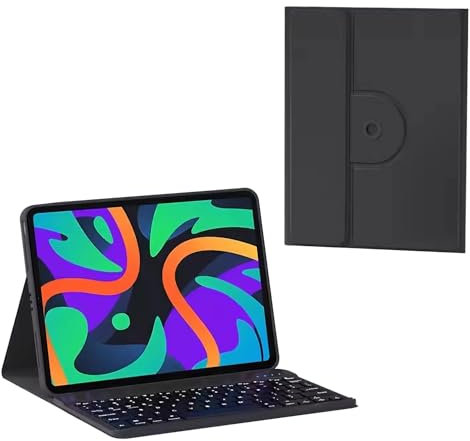 Bueuwe Funda Teclado para Xiaomi Pad 6/6 Pro De 11 Pulgadas, Teclados Inalámbricos Desmontables Retroiluminados De 7 Colores, Cubierta Giratoria 360,Negro