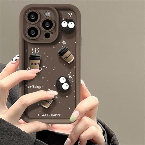 NUZIXINXW Niedliche lustige 3D-Kohlenkugel-Kaffee-Silikon-Handyhülle für iPhone 11 13 12 14 15 Pro Max 13 15 Pro XS XR XS Max Cartoon-Abdeckung, braun, für iPhone 13