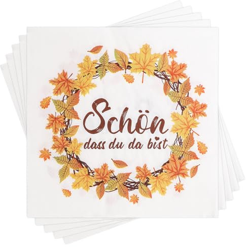 YOLOUP 40 Stück Herbst Servietten Herbstkranz Papierservietten Herbst Ahornblatt Dekoservietten mit Schön dass du da bist Herbstblätter Herbstdeko Tischservietten für Herbst Erntedankfest Autumn
