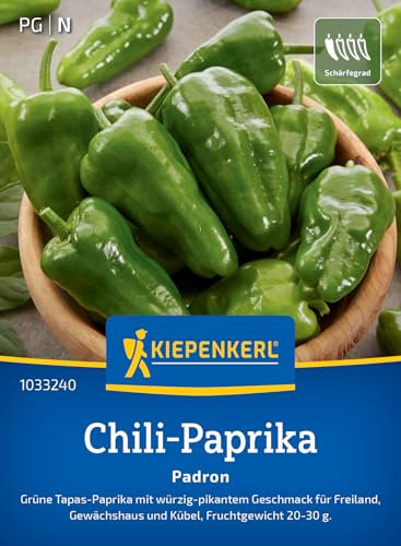 Kiepenkerl Chili-Paprikasamen Padron 1033240 – grüne Tapas- Paprika - würzig- pikant - 20-30g - Paprika Pflanzen, Samen Gemüse, Gemüsepflanzen, Saatgut