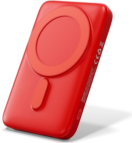 Powerbank USB-C [10.000mAh] Rossa - Caricatore Portatile, Powerbank Magnetica Wireless con Induzione, Ricarica Wireless, QC 22,5 W e PD 20 W Ricarica Rapida, Ingresso Type-C integrato