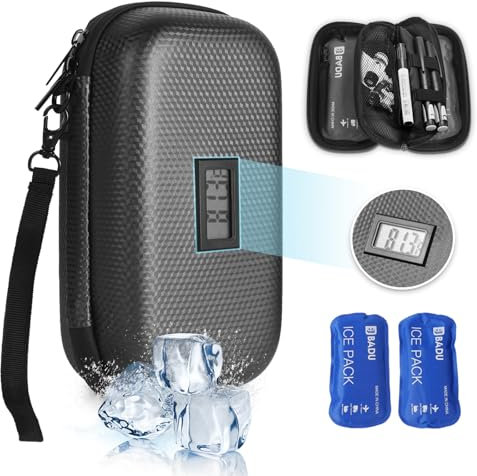 RCBDCYGJ Insulinkühler Reisekoffer TSA genehmigte Medikament Diabetischer Kühler für Reisen mit Thermometer Temperaturanzeige Kühler Medizin Organizer Tasche mit 2-EIS-Pack (schwarz)