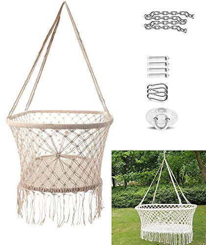 Makramee-Hängeschaukel für Babybetten bis Kleinkinder, beige, Baumwollseil, Kinderzimmer-Dekor mit Zubehör