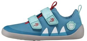 Affenzahn Barfußschuh Baumwolle Lucky Klettverschluss Vegan rutschfest Flexibel Reflektierend für den Sommer in Größe 21-32 Hai - Hellblau