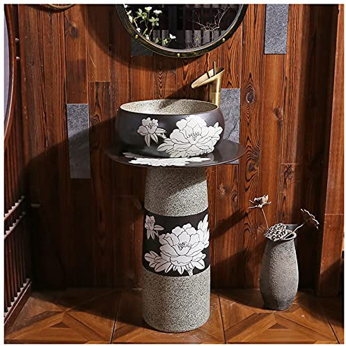 GLJTUO Lavabo De Salle De Bain sur Colonne sur Pied - Lavabo De Salle De Bain sur Colonne en Céramique De Style Industriel Rétro Facile À Nettoyer (B avec Miroir)(B with Mirror)