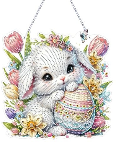 FONDUO Diamond Painting Kranz Ostern Deko DIY Handwerk Osterei Diamond Painting für Türdeko Ostern Wand Dekoration Hängende Diamant Malerei Türkranz Geschenk Ostern Deko Diamantmalerei Frühling (F)