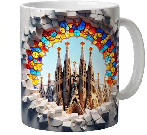 Shopi Zone Taza de Cerámica con Diseño de la Sagrada Familia y Vidrieras en Efecto 3D - Arte y Arquitectura