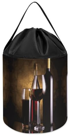 Trois bouteilles de vin et verre sur grand sac de rangement pour jouets, jeux de société, sac de rangement réutilisable pour jouets avec cordon de serrage pour blocs de construction