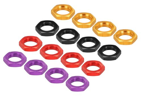QUARKZMAN Packung mit 16 Aluminium 17mm RC Radmutter Schwarz/Gold/Rot/Lila | Gewinde M12x1, 0mm Sechskant Radmuttern RC Radmutter, Für 1/8 RC Modellauto Lkw Geländewagen Aufgerüstete Teile