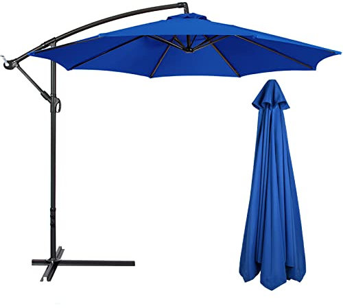 Replacement Parasol Canopy, 2.7M + 8 Arms, Anti-UV & Waterproof Replacement Garden Canopy, Cantilever Parasol Top Fabric Cover for Garden Deck Backyard and Pool (Navy Blue, 8 Ribs)