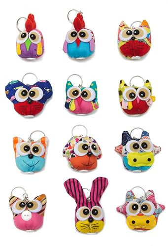 12 Stück Schlüsselanhänger bunte lustige fröhliche Tieranhänger Baumwolle bestens verarbeitet Klassenzimmer Preise Mitgebsel Mitbrinsel Kindergeburtstag Gastgeschenke Give Aways Pinata 5cm x 5cm x 4xm