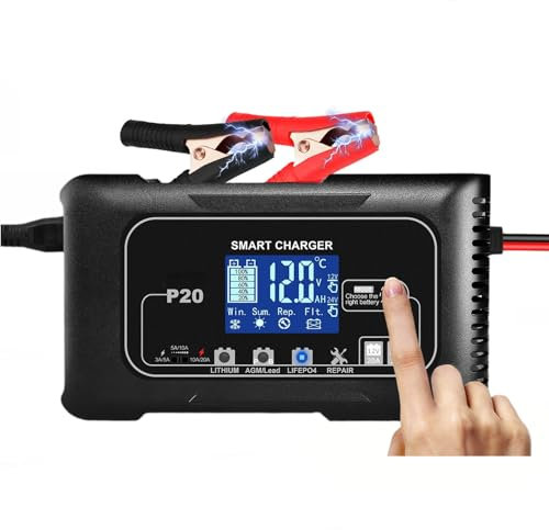 Smart 12V/24V 20A Battery Charger & Maintainer with Pulse Repair – 4-Mode LiFePO4/AGM/Lead-Acid Charger for Cars, Motorcycles, Marine, Lawn Mowers (Winter/Summer)