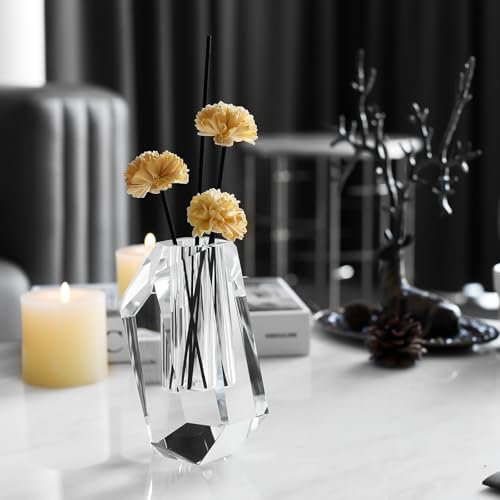DONOUCLS Kristallvase 15 cm, Elegante Blumenvase mit Diamantschliff für Hochzeiten & Jubiläen, Handgefertigte Tischdekoration (9 x 7,5 cm) inkl. Geschenkverpackung