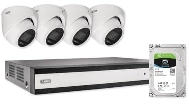 ABUS Videoüberwachung Set 8-Kanal – 4X Mini-Dome Kameras + Hybridrekorder mit 1TB HDD – Analog HD, Bewegungserkennung, Nachtsicht, App-Zugriff, inkl. Kabel & Netzteile, TVVR33843D