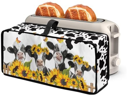 NETILGEN Sunflower Cow Print Slim Toaster Bread Machine Cover with Handle Fits for Most Standard 2 Slice Long Slot Toasters, Keep Kitchen Appliance Clean Dust-Proof Cover | Long Slot, Slim, Bread Maker Cover, Polyester, Dustproof, Oil-resistant, Kitchen Appliance Protector, Keep Clean