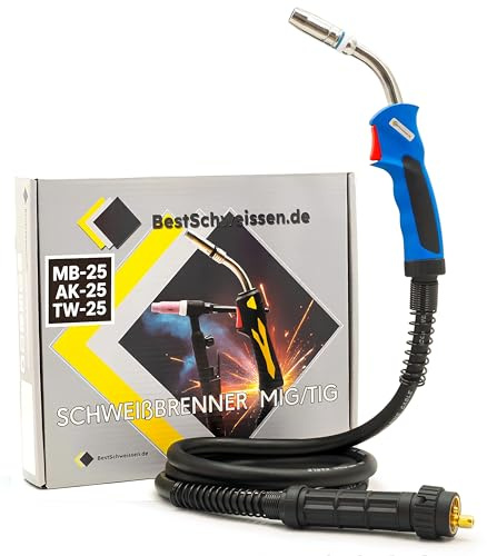 Schweißbrenner MIG MAG MB-25 AK-25 Schlauchpaket 3m/4m/5m Schutzgasschweißgerät Eurostecker Gasgekühlter Griff 230A CO2 Drahtvorschub 0,8-2,4mm Bestschweissen.de (4m)