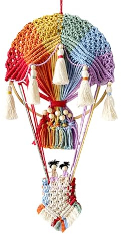 Bosiyrggrl Hot Air Balloon Wall Hanging Hand-Woven Tapestry Wall Decor Bohemian Home Decor Room Background Multicolor