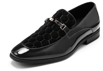 YFFUSHI Mens Loafer Velvet Dress Shoes Slip On Tuxedo Prom Slippers Black