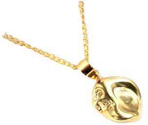 Generisch Goldene Kette mit olivgrünem Barockperlen Anhänger, Vergoldete Halskette, Perlenkette, echte Perle