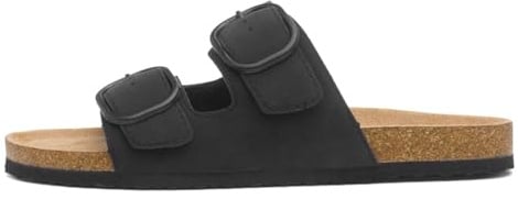 Lilley Womens Black Double Buckle Mule Sandal - Size 8 UK - Black