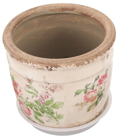 Alasum Vaso da Fiori in Ceramica Stile Retrò Francese, Vaso Piccolo per Piante Grasse e Verdi, Contenitore Foro per Drenaggio per Giardinaggio Domestico