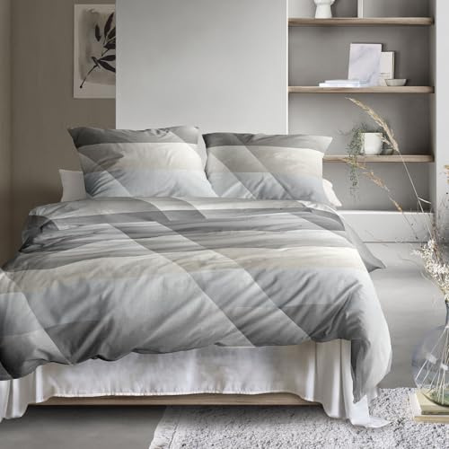 Irisette Bettwäsche 135x200 cm, Mako Satin, 100% Baumwolle, grau mit Streifen Muster, edel glänzend, atmungsaktiv, Reißverschluss