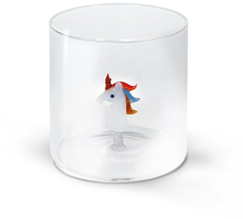 WD Lifestyle - Bicchiere in Vetro Borosilicato 250ml con Decorazione in Vetro Colorato Interna (Unicorno)