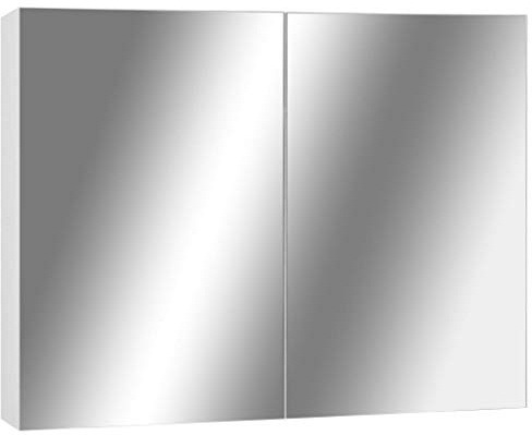 Tmriohed Spiegelschrank Bad 80x15x60 cm Wand-Spiegelschrank Weiß, Badezimmerschrank mit Spiegel aus MDF, 2 Türen und 3 Fächer für Stauraum im Badezimmer, Zeitloses Design